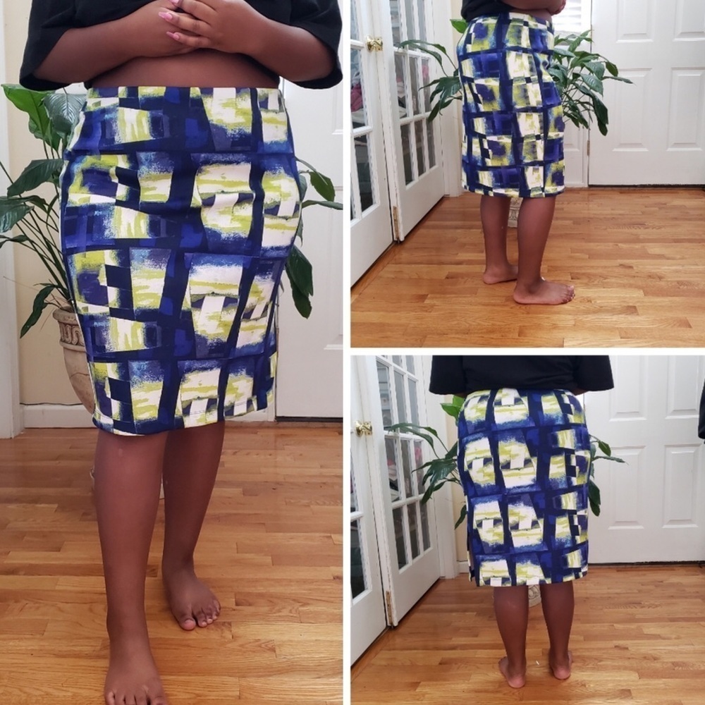 Relativity Abstract Watercolor Print Pencil Skirt Size XL